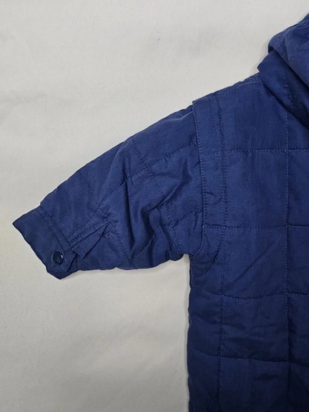 VTG Kids N Fun Navy Blue Snap Front Removable Hoodie Quilted Jacket Dog Sled 12M
